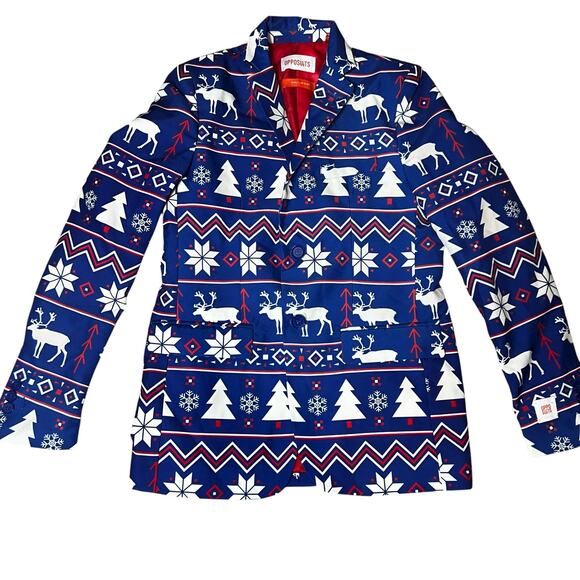 Opposuits Christmas Holiday themed blue and red boys suit blazer size 12-14 - Picture 1 of 9